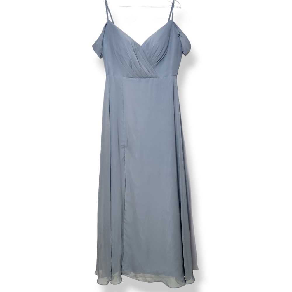 LoyeLoy Blue Chiffon Cold Shoulder Bridesmaid Maxi Dress Gown Long Slit Size